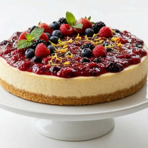 Torta Cheesecake de limão siciliano e calda de frutas vermelhas